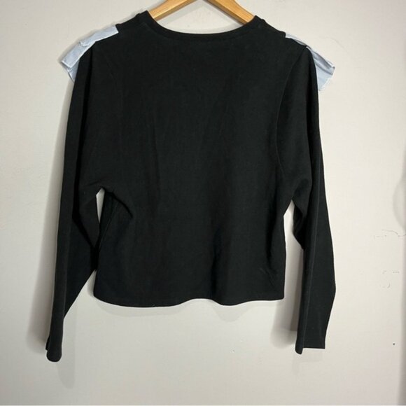 Zara Black Poplin Sweater with Contrasting Micro Stripe Ruffles size M - Picture 5 of 7